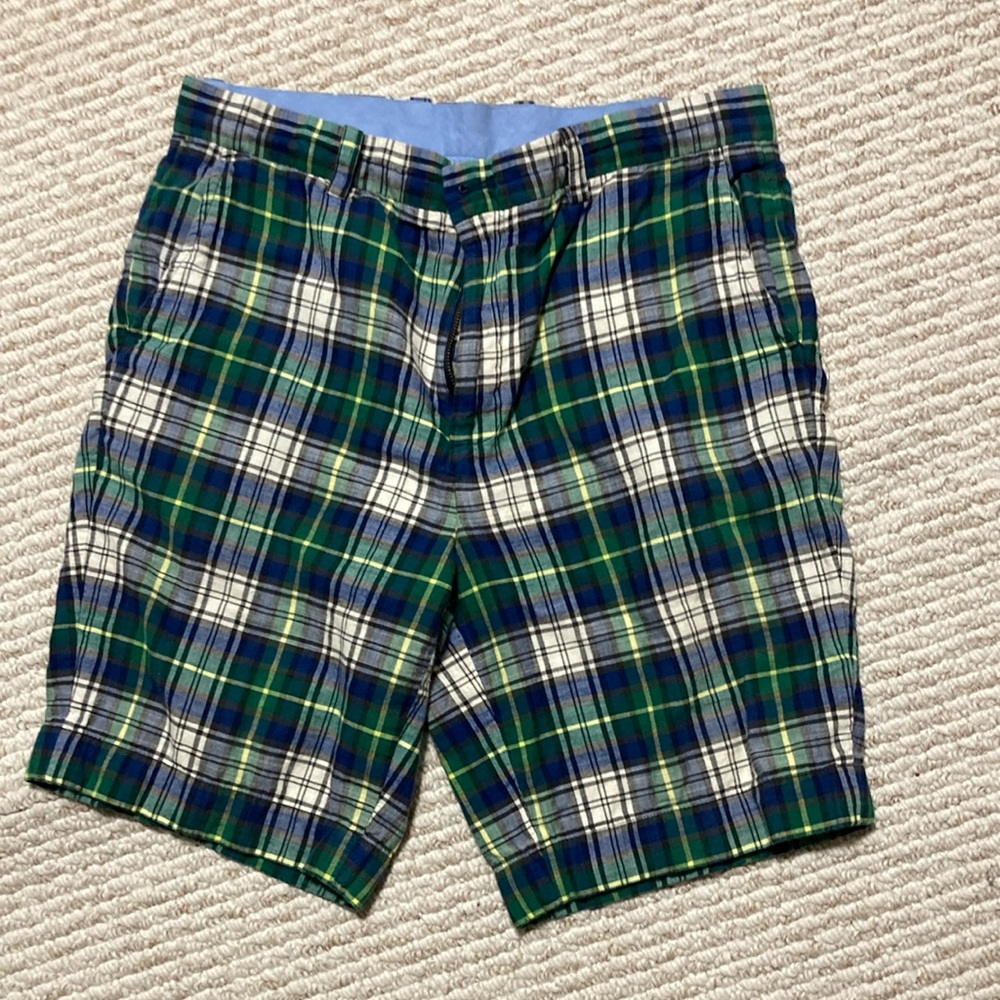 Brooks Brothers Green and Blue Flat Front Plaid Shorts
